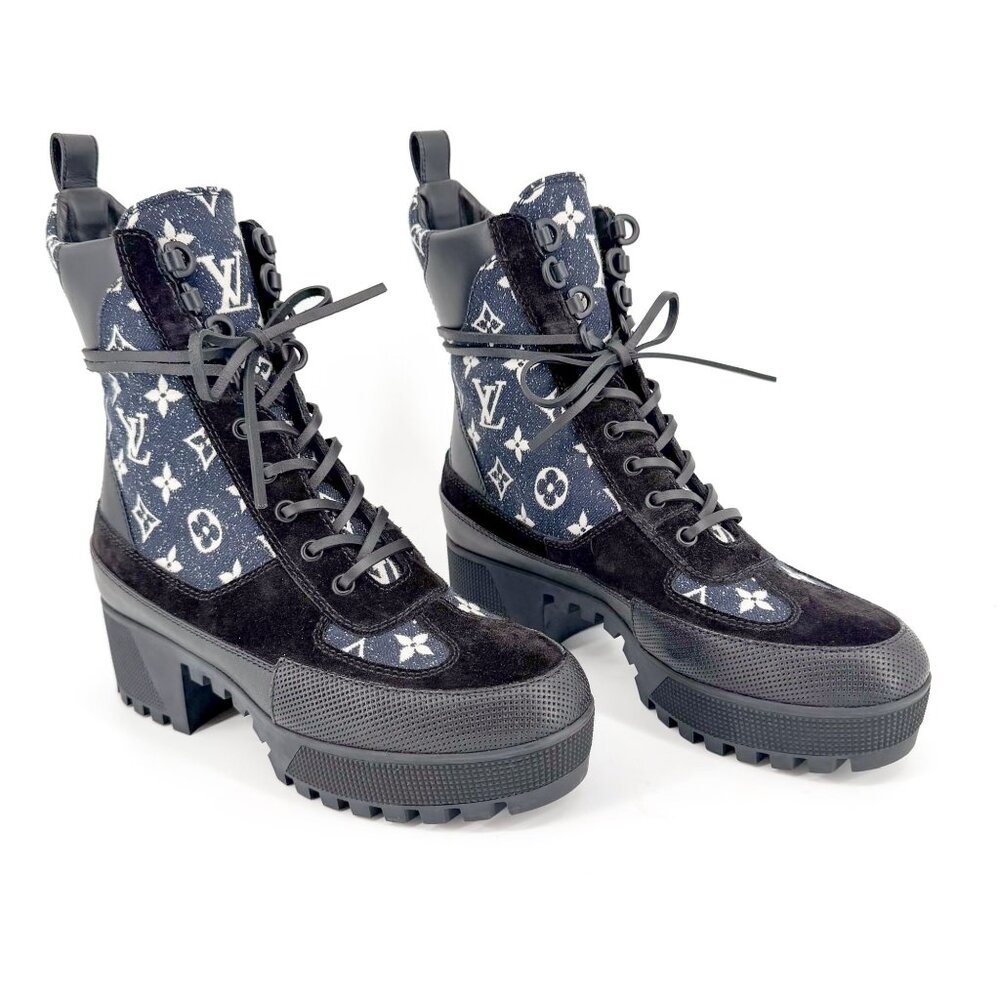 Louis Vuitton Laureate Desert Boots Size 39.5 US 9.5 Women's LV Monogram Denim